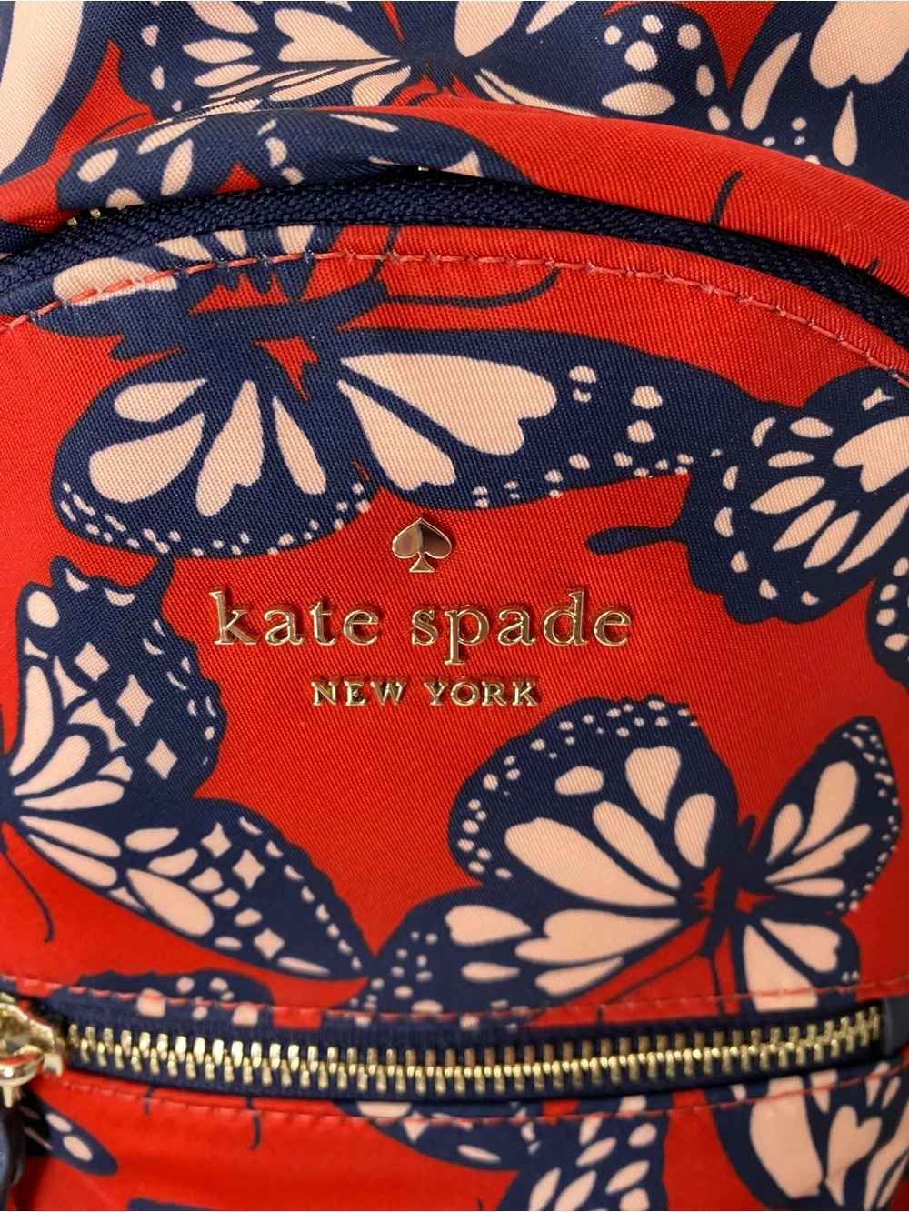 kate spade Red Butterfly Mini Backpack with Navy Accents purse - Picture 2 of 8